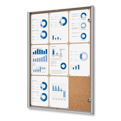 Vitrina informații interioare Economy 9 x A4 - spate plută, aluminiu