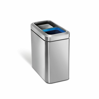 Coș pătrat deschis pentru deșeuri sortate 10 + 10 l, oțel mat, oțel inoxidabil