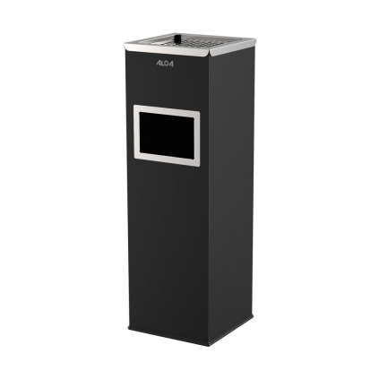 Coș de gunoi cu scrumieră, 22 l, pătrat, negru