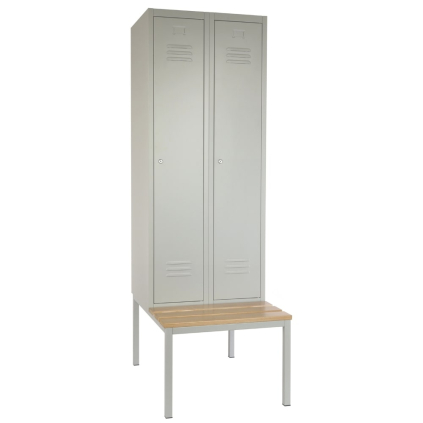 Dulap metalic cu bancă, 60 x 85 x 185 cm, închidere cilindră, gri - RAL 7035