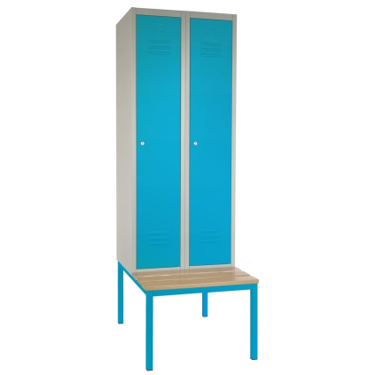 Dulap metalic cu bancă, 60 x 85 x 185 cm, încuietoare cu cilindru, albastru - RAL 5012