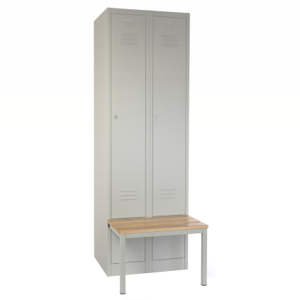Dulap metalic cu bancheta, 60 x 85 x 185 cm, plinta, inchidere cilindrica, gri - RAL 7035