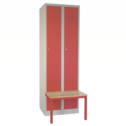 Dulap metalic cu bancheta, 60 x 85 x 185 cm, plinta, inchidere cilindrica, rosu - RAL 3000