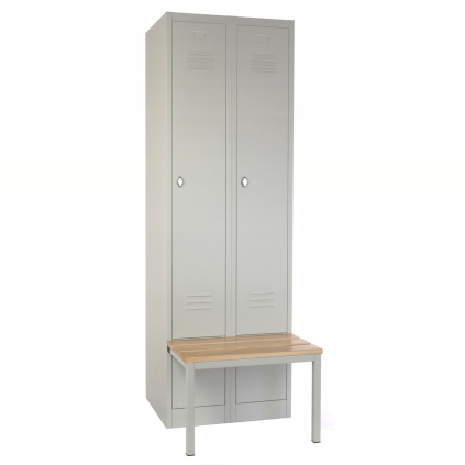 Dulap metalic cu banchetă, 60 x 85 x 185 cm, plintă, blocare prin răsucire, gri - RAL 7035