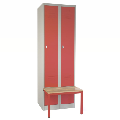 Dulap metalic cu bancă, 60 x 85 x 185 cm, plintă, blocare roșu - RAL 3000