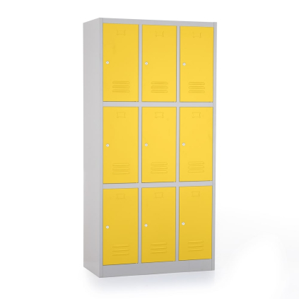 Dulap metalic - 9 cutii, 90 x 45 x 185 cm, inchidere cilindrica, galben - ral 1023