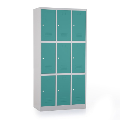 Dulap metalic - 9 cutii, 90 x 45 x 185 cm, inchidere cilindrica, verde - ral 6033