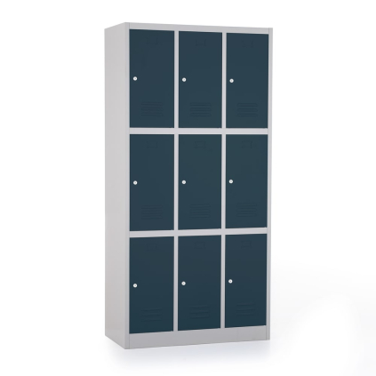 Dulap metalic - 9 cutii, 90 x 45 x 185 cm, broasca cilindrica, antracit - ral 7016