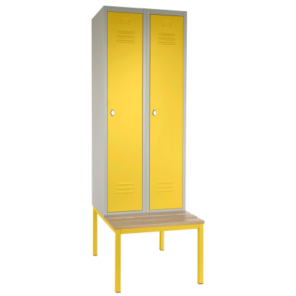 Dulap metalic cu bancheta, 60 x 85 x 185 cm, blocare cu rotire, galben - ral 1023