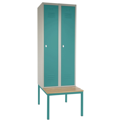 Dulap metalic cu bancheta, 60 x 85 x 185 cm, blocare, verde - ral 6033