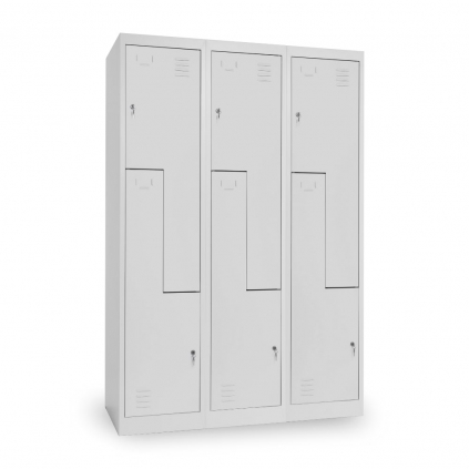 Dulap metalic Z, 3 compartimente, 120 x 50 x 180 cm, broasca cilindrica, gri deschis - ral 7035