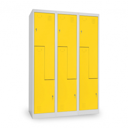 Dulap metalic Z, 3 compartimente, 120 x 50 x 180 cm, incuietoare cu cilindru, galben - ral 1023