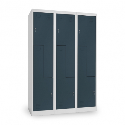 Dulap metalic Z, 3 compartimente, 120 x 50 x 180 cm, broasca cilindrica, antracit - ral 7016