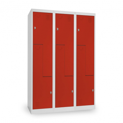 Dulap metalic Z, 3 compartimente, 120 x 50 x 180 cm, blocare roșu - ral 3000