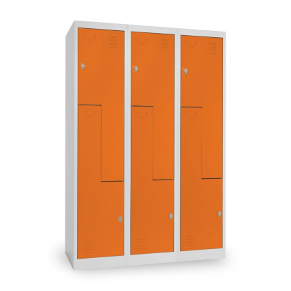 Dulap metalic Z, 3 compartimente, 120 x 50 x 180 cm, blocare cu rotire, portocaliu - ral 2004