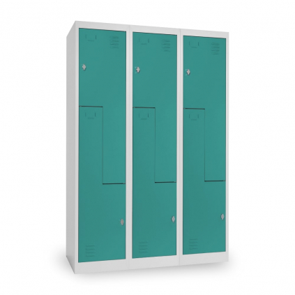 Dulap metalic Z, 3 compartimente, 120 x 50 x 180 cm, blocare, verde - ral 6033