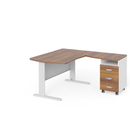 Statie de lucru de colt Manager 140 x 160 cm, dreapta, nuca warmia / alb