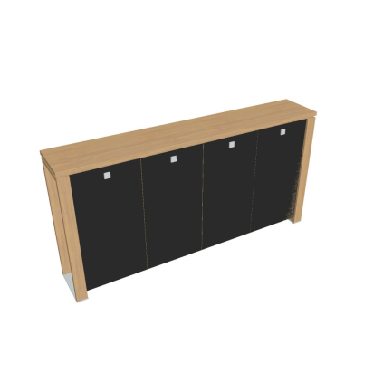 Dulap mediu pentru haine Verno+ 260 x 46 x 130 cm, uși de sticlă, stejar deschis / negru