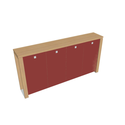 Dulap mediu pentru haine Verno+ S 260 x 46 x 130 cm, uși de sticlă, stejar deschis / roșu