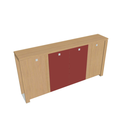 Dulap mediu pentru haine Verno+ S 260 x 46 x 130 cm, uși combinate, stejar deschis / roșu