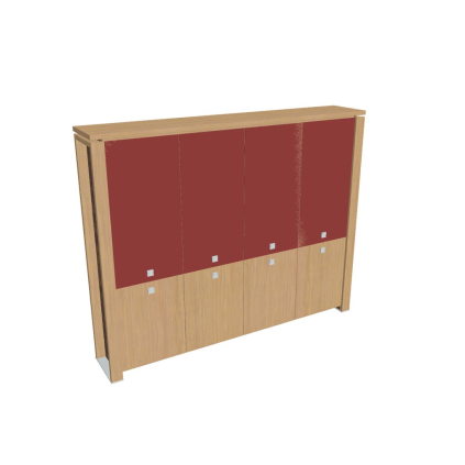 Dulap înalt Verno+ 260 x 46 x 210 cm, uși combinate, stejar deschis / roșu
