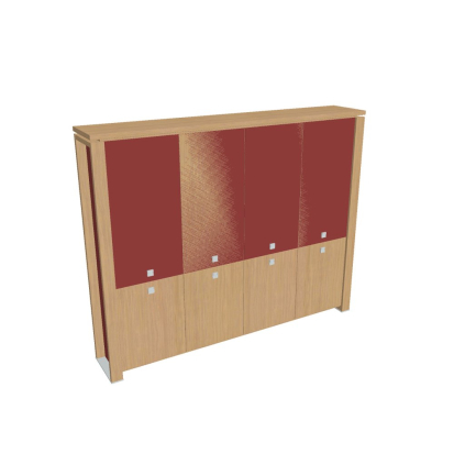 Dulap înalt Verno+ S 260 x 46 x 210 cm, uși combinate, stejar deschis / roșu