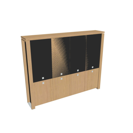 Dulap înalt Verno+ S 260 x 46 x 210 cm, uși combinate, stejar deschis / negru