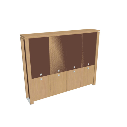 Dulap înalt Verno+ S 260 x 46 x 210 cm, uși combinate, stejar deschis / maro