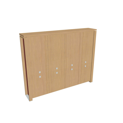 Dulap înalt Verno+ S 260 x 46 x 210 cm, stejar deschis / roșu