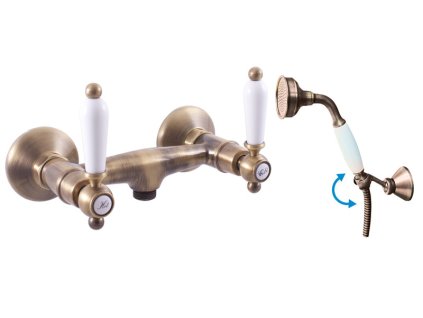 MORAVA RETRO - Sprchový set s baterií, Stará mosaz (Bronz) MK580.5/2SM, RAV Slezák (Barva Stará mosaz (Bronz), Rozměr 100 mm)