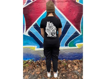 damske tricko motiv cerne s potiskem dojezd sound system tekno obleceni Ravemood23