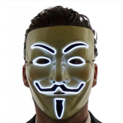 Svítící maska Anonymous Vendeta | Bílá