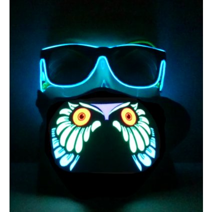 RAVE set kukla Tomorrowland Owl + Svítící brýle Wayfarer modré