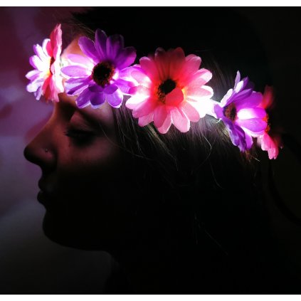 Svítící květinová čelenka do vlasů | Fialovorůžová