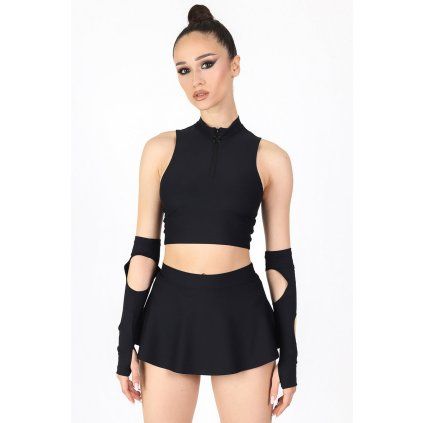 black half zip crop top front view