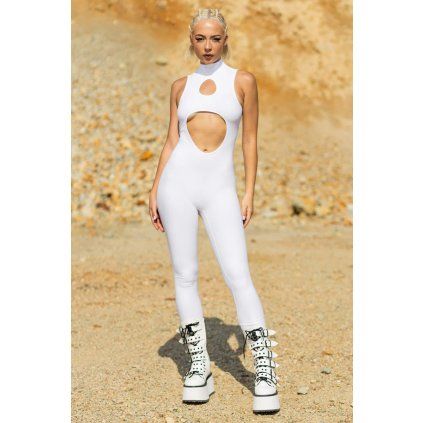 white cut out catsuit front view