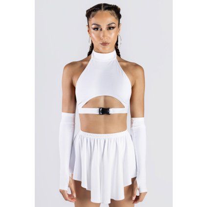 white underboob clasp crop top studio front view