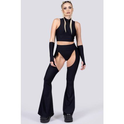 black bell bottoms chaps set front view