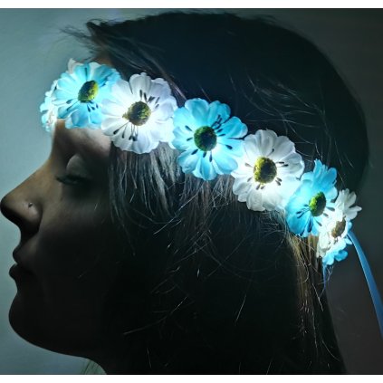 Svítící květinová čelenka do vlasů | Modrobílá