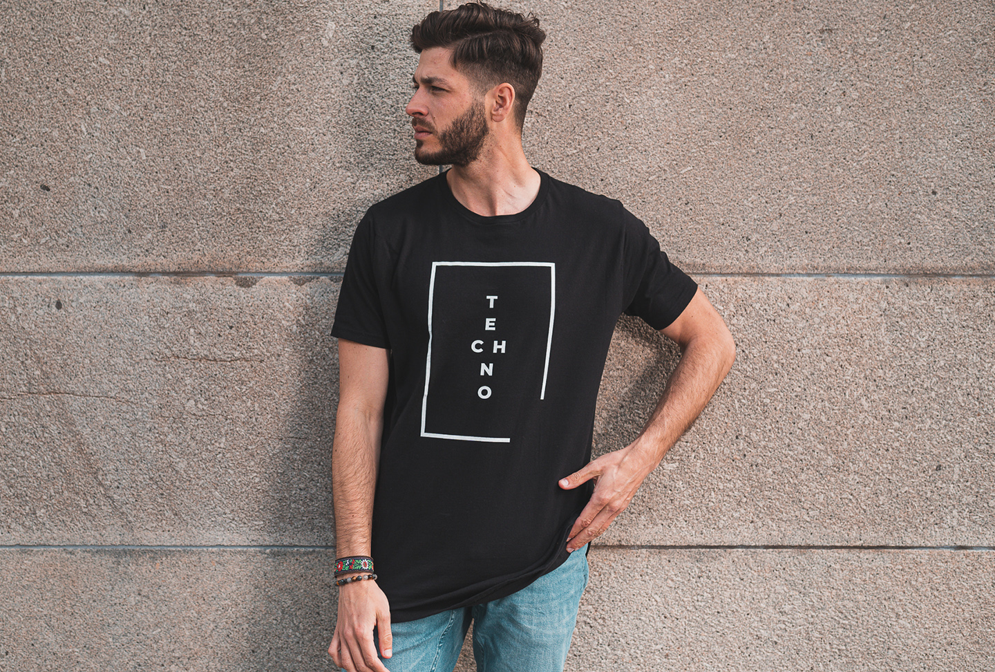 Levně RAVE Prodloužené černé tričko | Techno