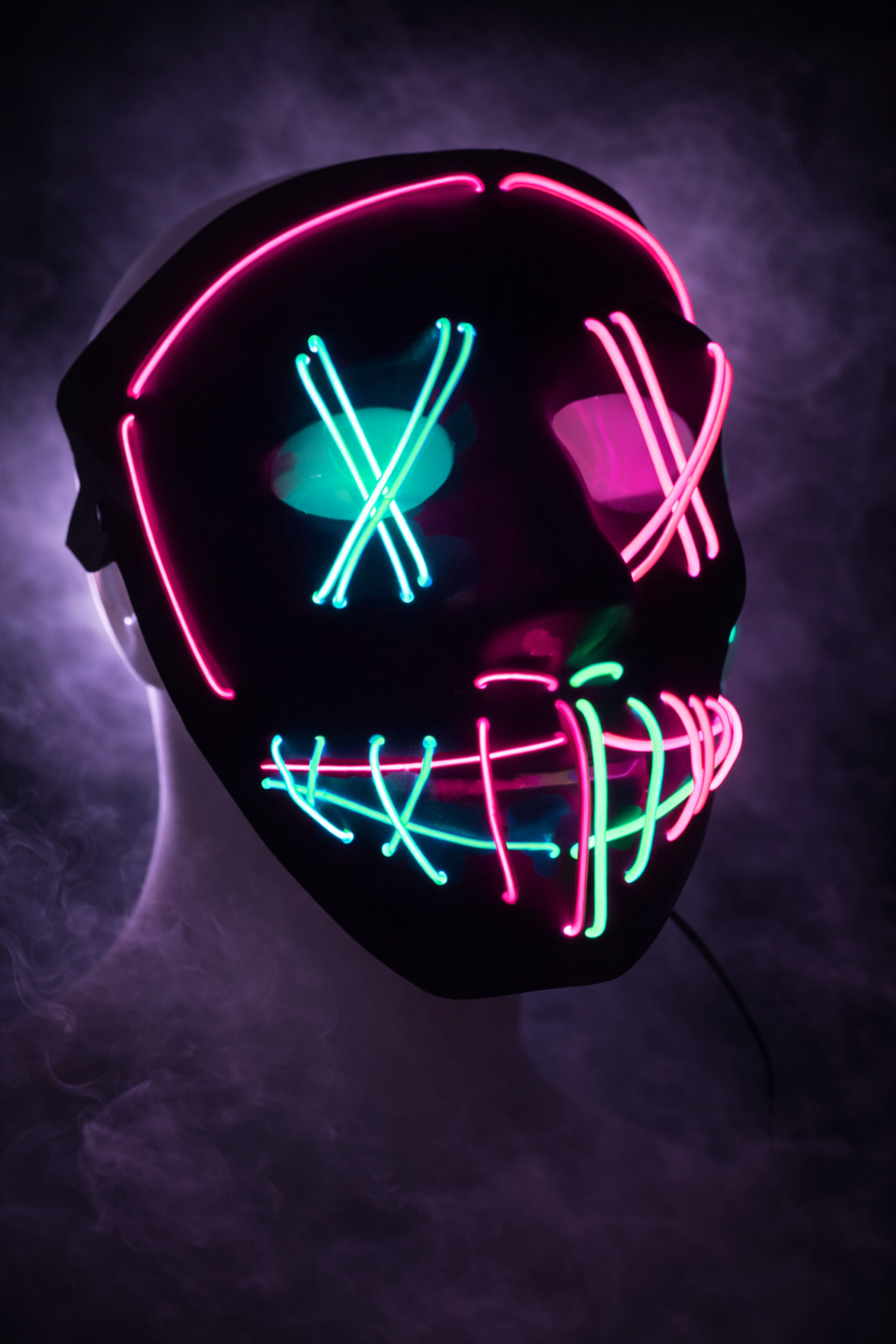 Levně RAVEON Svítící maska Anarchy Rave | Zelenofialová