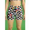 pride stickerbomb front zip biker shorts close view