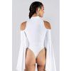 white bell sleeve cold shoulder bodysuit studio back view