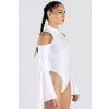 white bell sleeve cold shoulder bodysuit studio side view