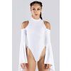white bell sleeve cold shoulder bodysuit studio front view