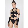 black strappy cut out bodysuit front view
