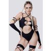 black o ring cut out bodysuit close front view