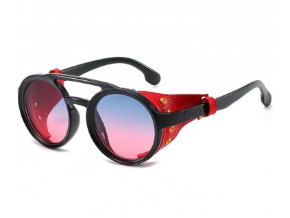 STEAMPUNK-Brille mit Seitenschutz aus Leder rot