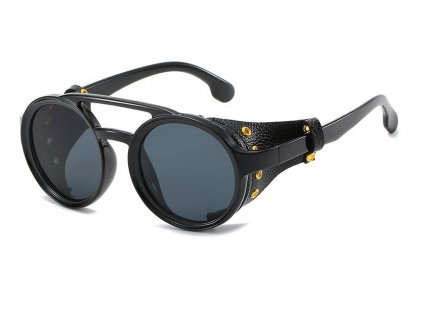 STEAMPUNK-Brille mit Seitenschutz aus Leder Schwarz