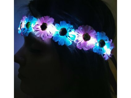 Glänzendes Haarband mit Blumenmuster - blau-pink